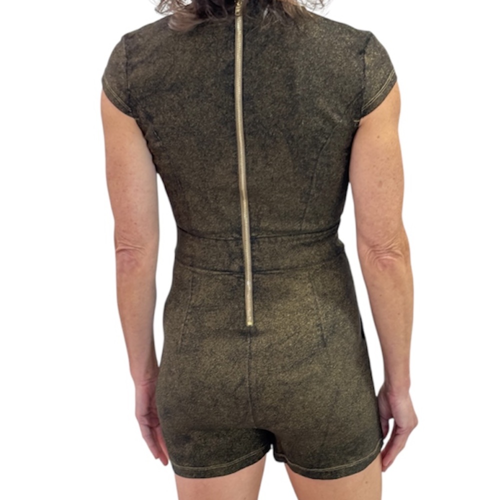 G by Guess Romper Skort - Metallic Black & Gold Size XS - Picture 2 of 11